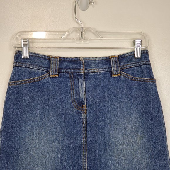 LOFT Medium Wash Ruffle Hem Denim Jean Skirt Size 2P - Picture 2 of 11